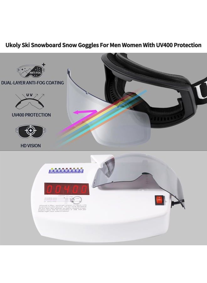 Ukoly Ski/Snowboard Goggles for Men Women, Snow Goggles HD Lens Anti-Fog Coating OTG Design UV400 Protection Windproof (Black Frame Silver HD Lens) - Image 2