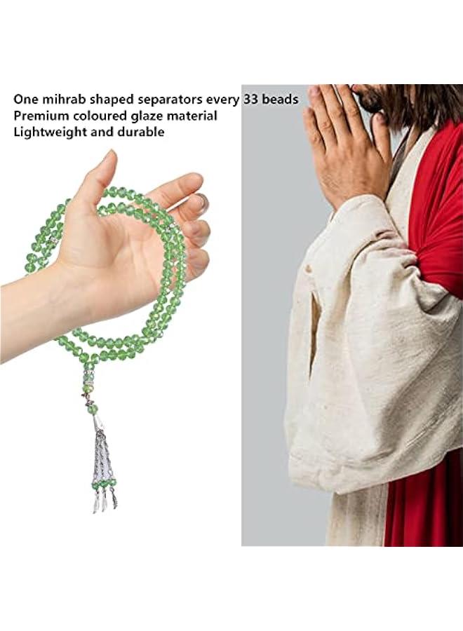 2Pcs Muslim Prayer Beads, 99 Beads Mihrab Separators Count Exquisite Design Tasbih Prayer Beads for Hand Bag, Tamarind Wood Tasbih Prayer Beads Islamic Prayer Beads(Emerald) - Image 2