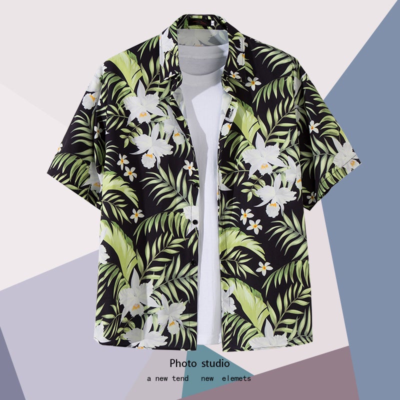 Beach Flower Shirt Men's Summer Thin Short-sleeved Shirt Loose Korean Fashionable Hawaiian Style Personalized Couple Clothes - Image 5
