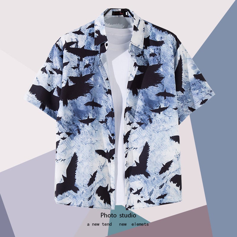 Beach Flower Shirt Men's Summer Thin Short-sleeved Shirt Loose Korean Fashionable Hawaiian Style Personalized Couple Clothes - Image 1