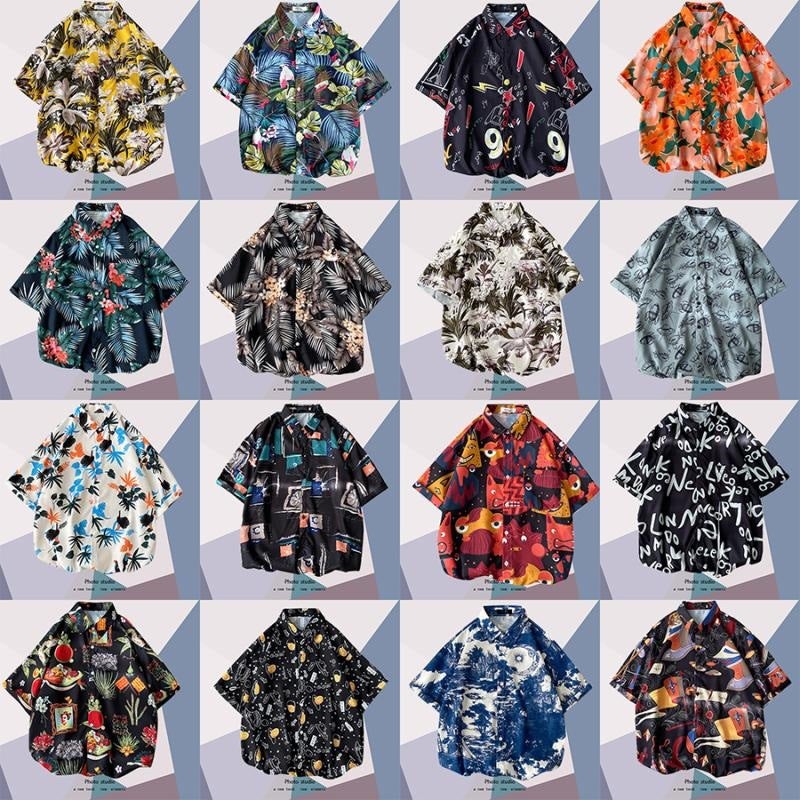 Beach Flower Shirt Men's Summer Thin Short-sleeved Shirt Loose Korean Fashionable Hawaiian Style Personalized Couple Clothes - Image 2