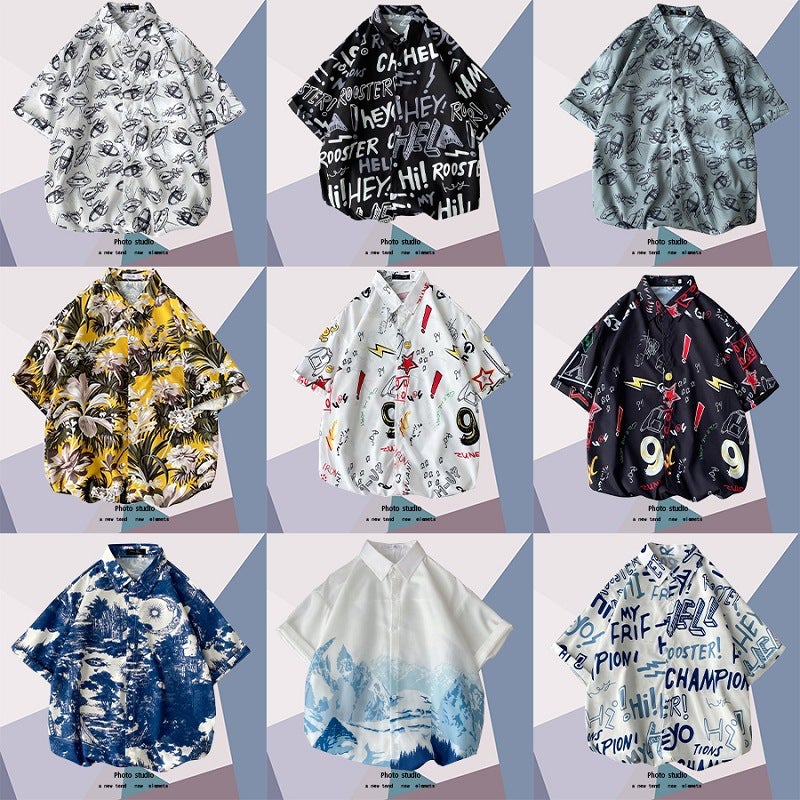 Beach Flower Shirt Men's Summer Thin Short-sleeved Shirt Loose Korean Fashionable Hawaiian Style Personalized Couple Clothes - Image 3