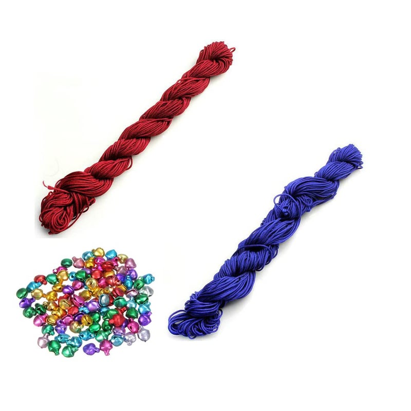 CRAFTS HAVELI Combo of Multi Ghungroo Beading Nylon Cord 30 Mtr Knot Macrame Braided String M_1mm Nylon_Magenta Blue