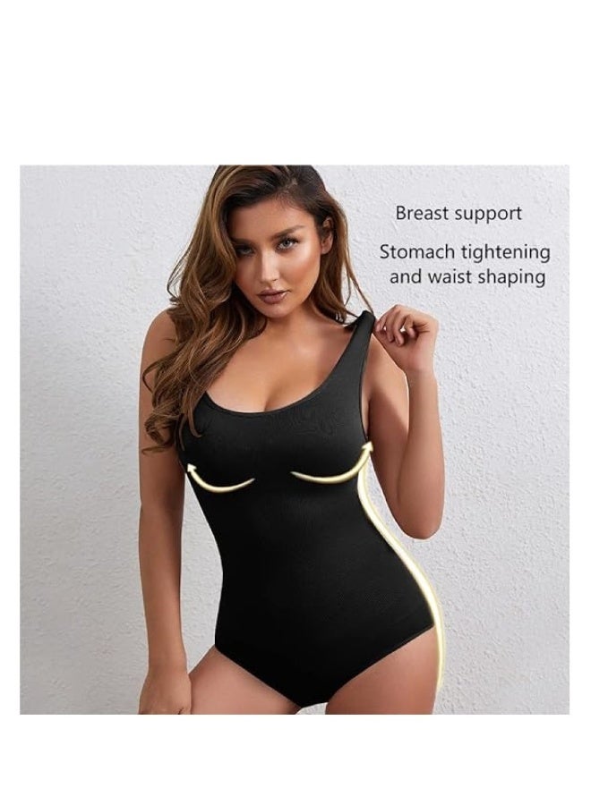 Bodysuit For Women Tummy Control Shapewear Mid-Thigh Seamless Full Body Shaper Black - Image 2