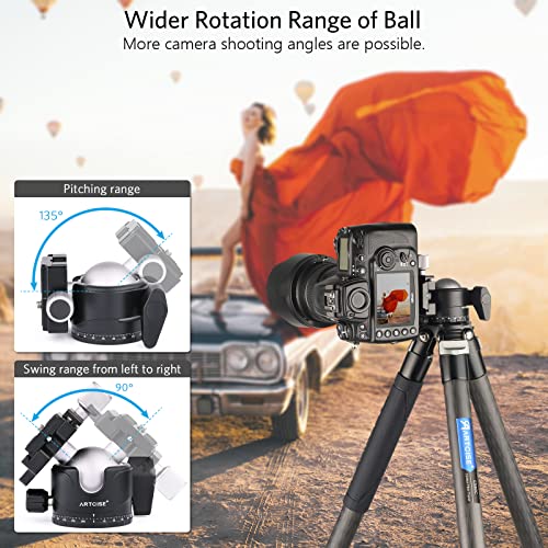 ARTCISE 46mm Low Profile Tripod Head with 3 Screw Adapter 3/8 to 1/4 Professional Aluminium 360 Rotating Panoramic Ball Head Max Loading 20kg - Image 5
