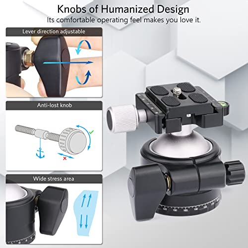 ARTCISE 46mm Low Profile Tripod Head with 3 Screw Adapter 3/8 to 1/4 Professional Aluminium 360 Rotating Panoramic Ball Head Max Loading 20kg - Image 4