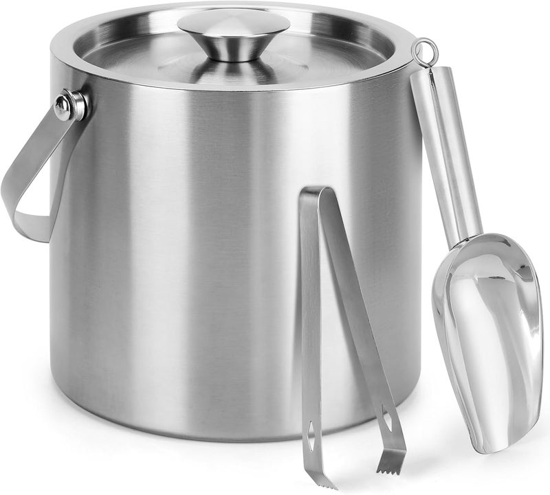 Berverra Portable Ice Granule Bucket 3 Liter Double-Wall Ice Bucket with Lid,Scoop,Tongs- Inner Layer 304 Stainless Steel Ice Container Keep Ice Frozen Longer- Ideal for Cocktail Bar,Parties,Chilling Beer Wine - Image 2