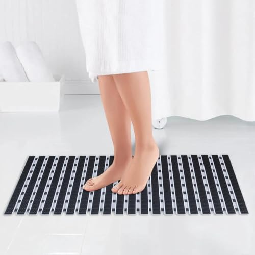 JUGTE PVC Shower Mat Anti Slip Shower Mat, Bathtub Mat with Suction Cups and Drain Holes, Anti-Skid Plastic PVC Rubber mats for Floor mat (Black) - Image 1