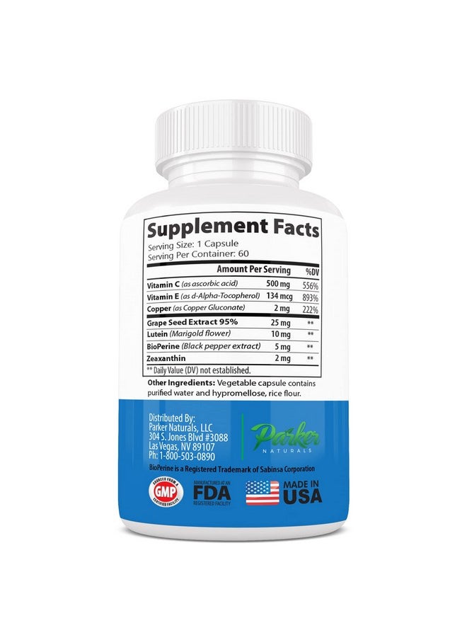 Parker Naturals - Optimal Eye Health Eye Vitamin And Mineral Supplement Packed With Vitamins C & E Grape Seed Extract Bioperine Lutein Zeaxanthin. 60 Day Supply - Image 1