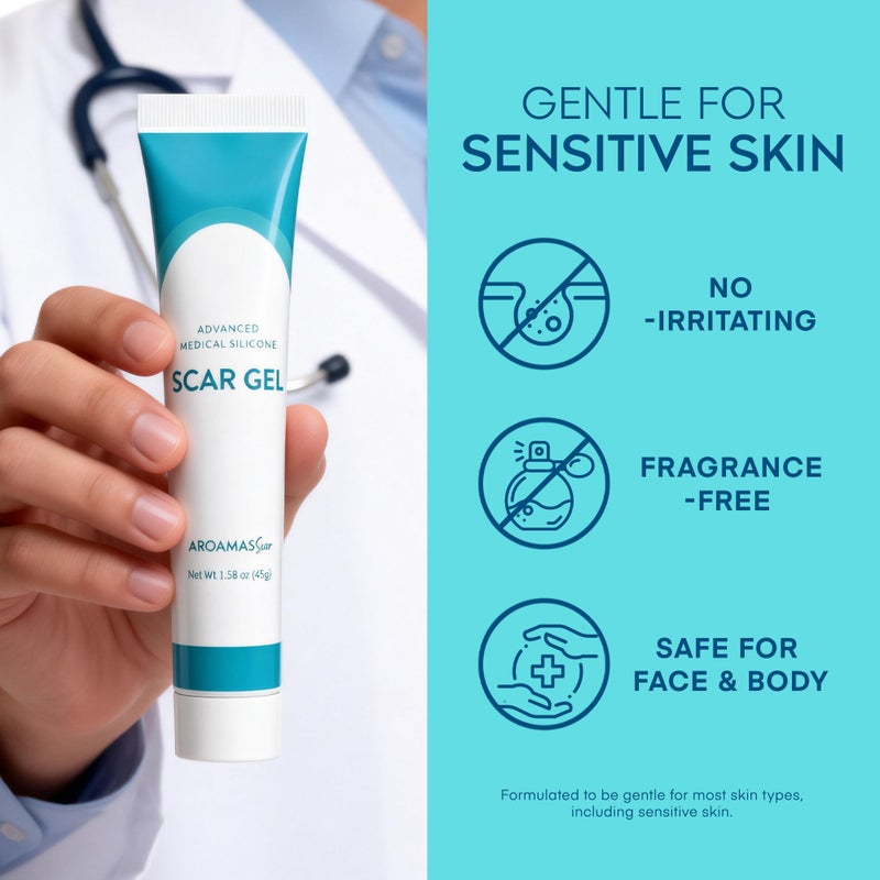 Aroamas Scar Advanced Scar Gel - Medical-Grade Silicone Scar Gel to Help Improve The Appearance of Scars and Stretch Marks for Face & Body - 45g - Image 5