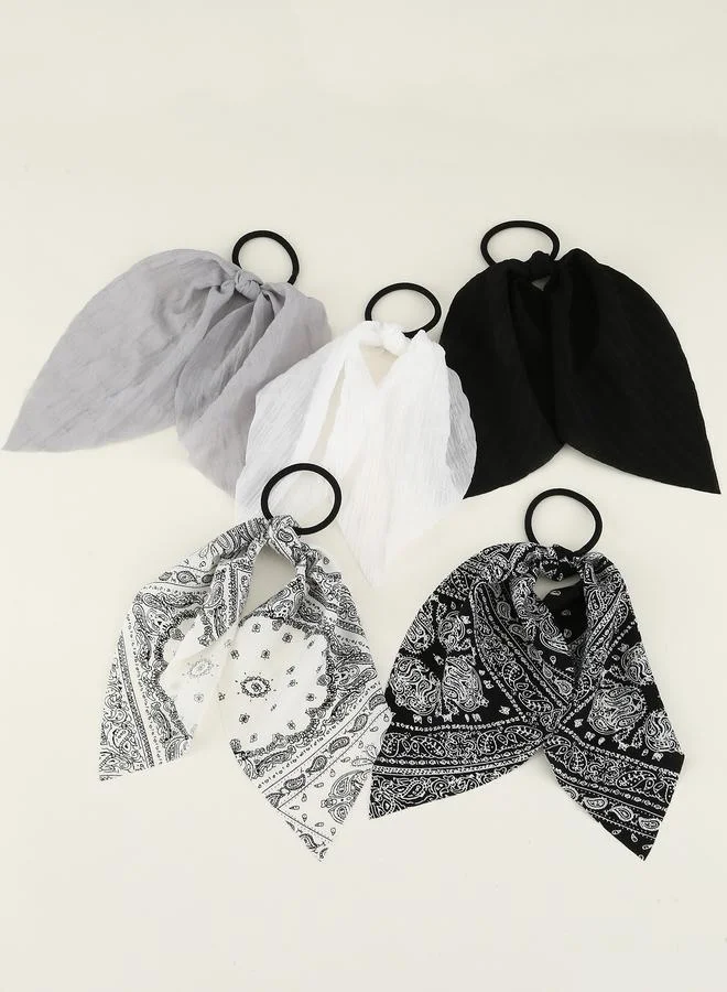 Take Two Set of 5 - Floral and Solid Hair Ties