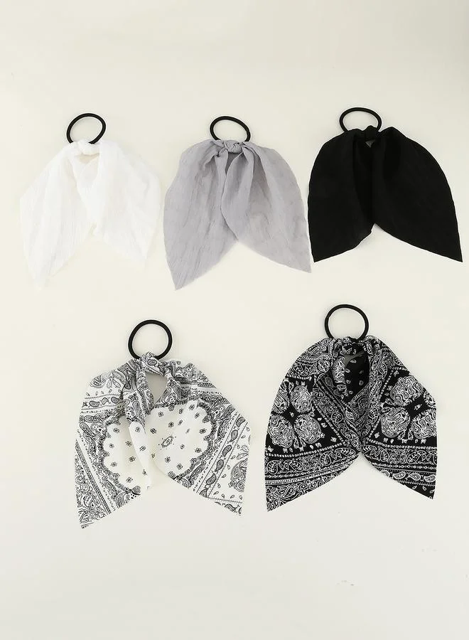 Take Two Set of 5 - Floral and Solid Hair Ties