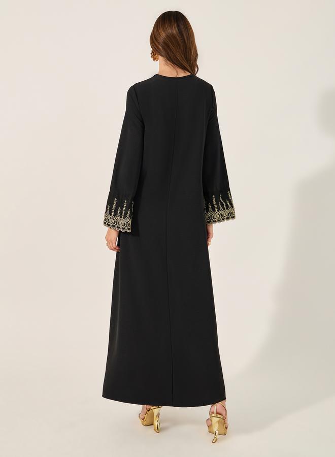 Styli Lace Trim Detail V-Neck A-Line Jalabyia  - Image 5