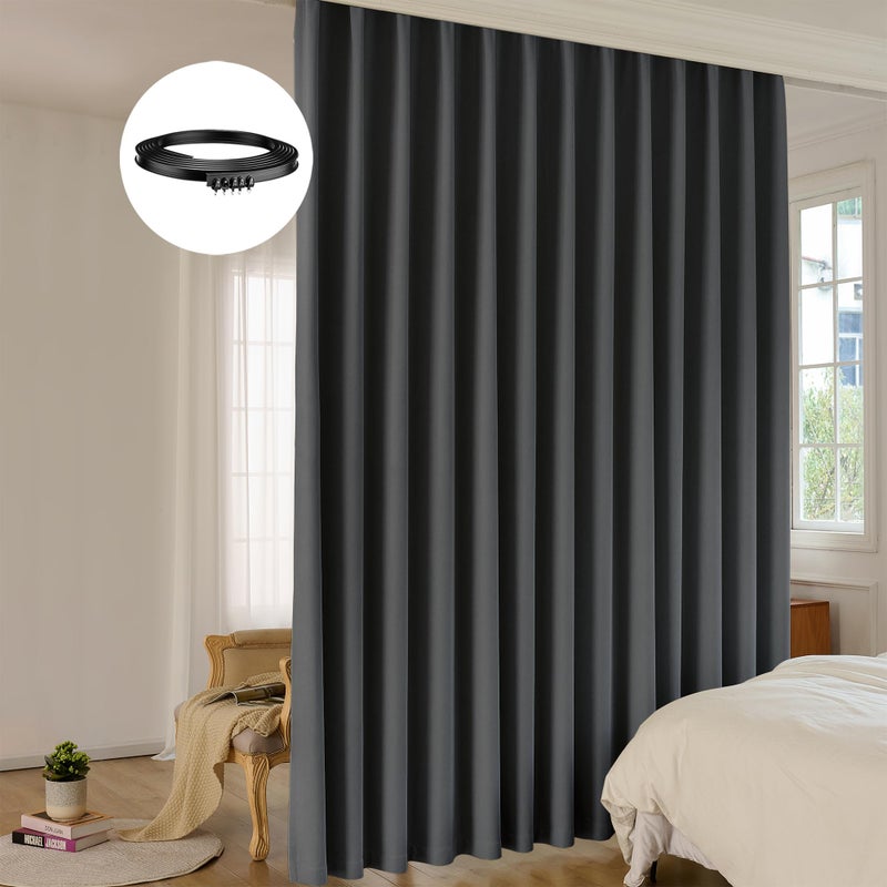LuminBarrier Room Divider Curtain Sets with Bendable Ceiling Track, 95% Blackout Total Privacy Ceiling Track Curtains Floor to Curtains Track Kits 8.33 ft Wide x 7 ft Tall, Black, 1 Panel - Image 1