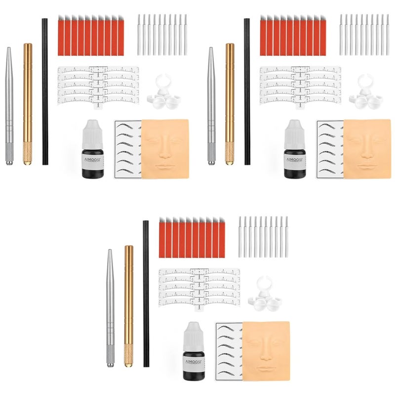 M'AYCREATE MAYCREATE® Microblading Eyebrow Pen Needle Kit with Finger Gloves Black Tattoo Ink for Practicing Practise Skin Tool for New Beginners 3PCS - Image 1