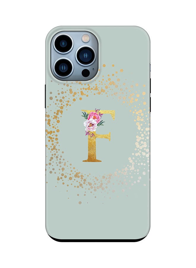 Stylizedd Monogram Tough Series for Apple iPhone 13 Pro Max Custom Initials Floral Pattern Tough Pro Dual Layer hybrid PC inner TPU protection Alphabet- F (Light Green) - Image 1