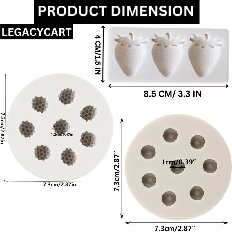 LEGACYCART 3 PCS Blueberry Raspberry Strawberry Cake Fondant Molds Berry Series Sugarcraft Gumpaste Silicone Mold for Chocolate Candy Cupcake Topper Decorating Polymer Clay Pack of 3 - Image 2