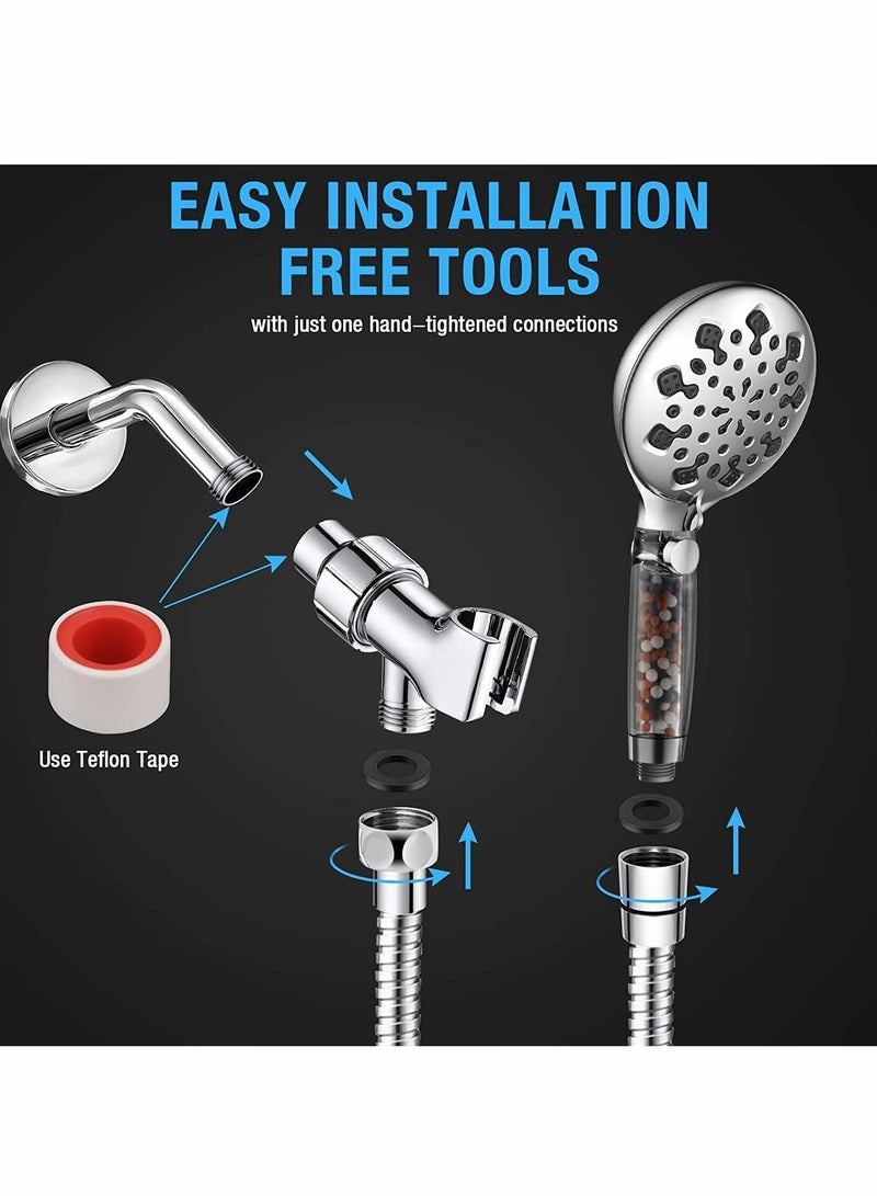 Shower Head with Filter, High Pressure Showerhead with 9 Adjustable Spray Modes Handheld, Universal Water Saving Filter, Spray Showerheads for Dry Skin Hair, Power Wash Mode to Clean Tub, Tile, Pets