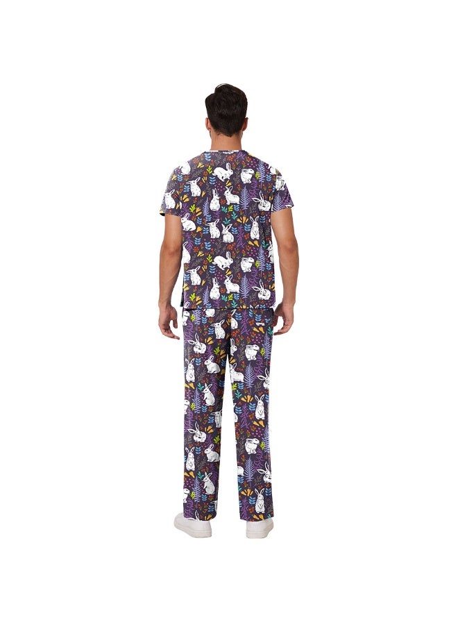 NIBEMINENT Scrub Set Men Casual Short-sleeved Pet Nurse Work Clothes Cartoon Print V-neck Dentist Work Uniform Practical Pocket - Image 2