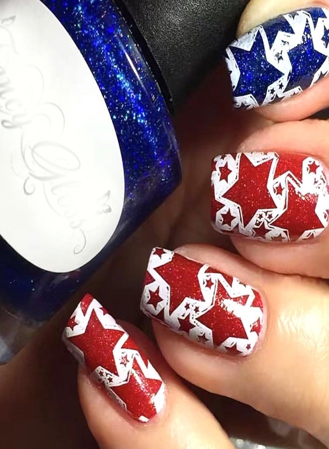 TBRZTR Independence Day Press on Nails Medium Square Red Blue Stars Glitter Powder Design July 4th Acrylic Artificial Fingernails Full Cove Star Fake Nail 4th of July Glue on Nail for Women 24Pcs - Image 1