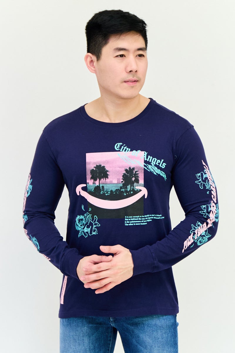 brooklyn Men Crew Neck Long Sleeves Graphic Print T-Shirt, Multicolor - Image 1