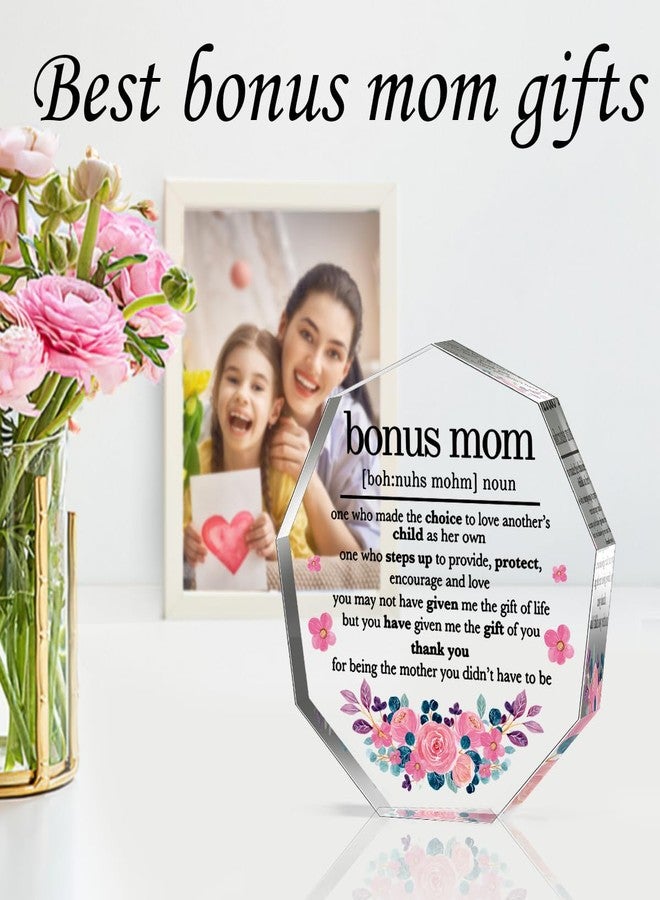 LuoHere Bonus Mom Gifts from Daughter Son Husband Best Mom Ever Gift Mothers Day Birthday Christmas Gifts for Mom Stepmom Stepmother Bonus Mom Definition Acrylic Decorative Signs Plaques - Image 2