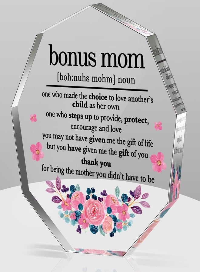 LuoHere Bonus Mom Gifts from Daughter Son Husband Best Mom Ever Gift Mothers Day Birthday Christmas Gifts for Mom Stepmom Stepmother Bonus Mom Definition Acrylic Decorative Signs Plaques - Image 1
