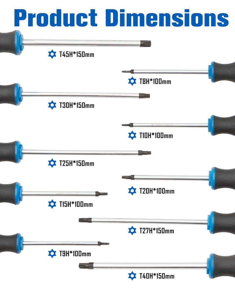 ROTATION Torx Screwdrivers Set 10-Piece, Magnetic Black Finished Tip with Center Hole, Professional Cushion Grip Screwdriver Set with High Torque - Image 2