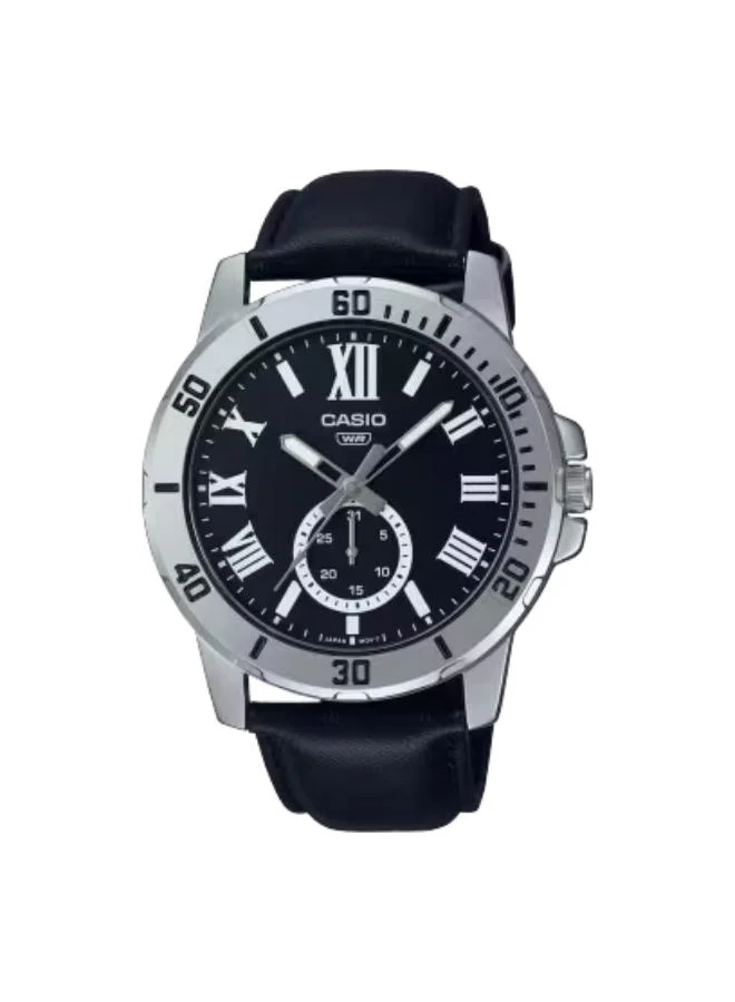 CASIO Men's Leather Analog Watch MTP-VD200L-1BUDF - 45 mm