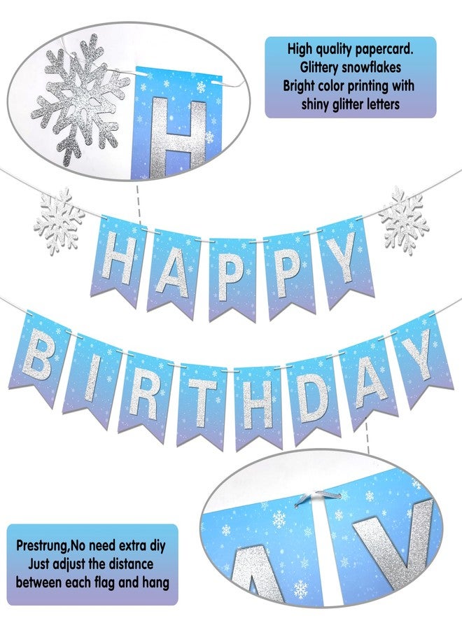 Blopee Winter Snowflake Happy Birthday Banner Prestrung intend for Girl Winter Wonderland Frozen Themed Birthday Party Decorations Blue Purple Silver - Image 4