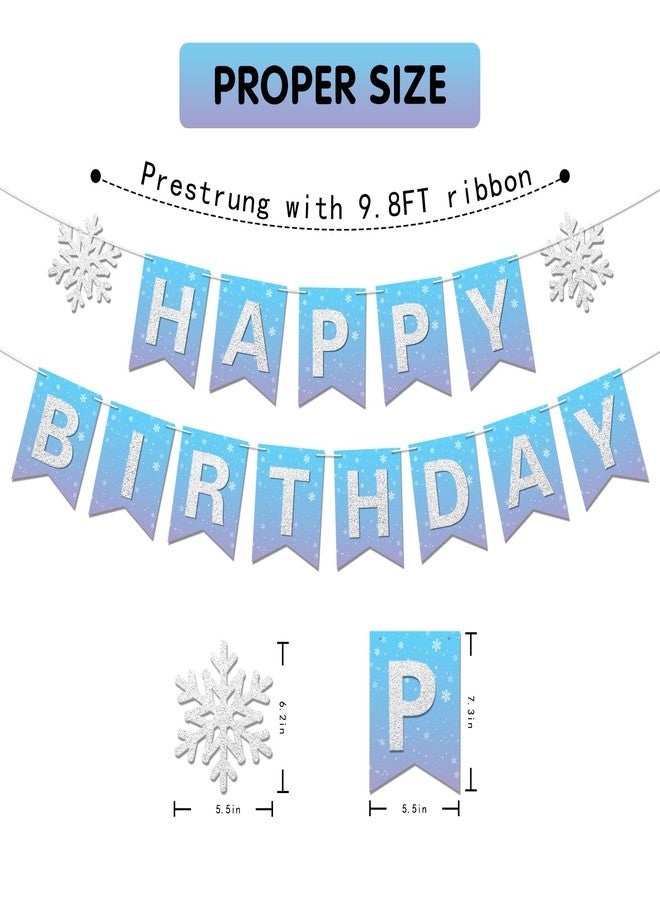 Blopee Winter Snowflake Happy Birthday Banner Prestrung intend for Girl Winter Wonderland Frozen Themed Birthday Party Decorations Blue Purple Silver - Image 3