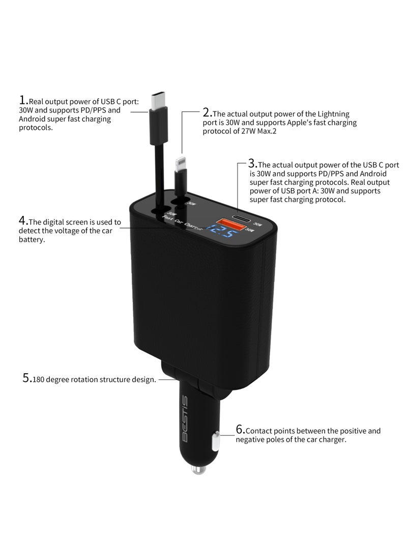 120W Retractable Fast Car Charger, 5 IN 1 Super Fast Phone Car Charger, 2 Retractable Cables and 2 USB Ports Car Charger Adapter for iPhone 16/15/14/13/12/11, iPad, Samsung - pzsku/Z867800CE029262779630Z/45/_/1731381856/ca8ffe8c-567c-4bcf-85ac-60608e8fbdb3