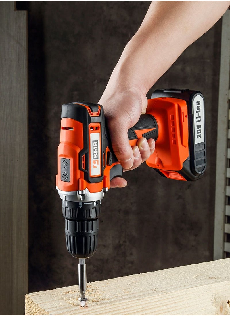 BMB tools Impact Cordless Drill 20V Set with 2 Lithium Ion Batteries 1300mAh |13 Piece Accessories & Kitbox | Electric drill | Rotary Hammer Drill | For Concrete | Metal & Wood Drilling  - Image 5