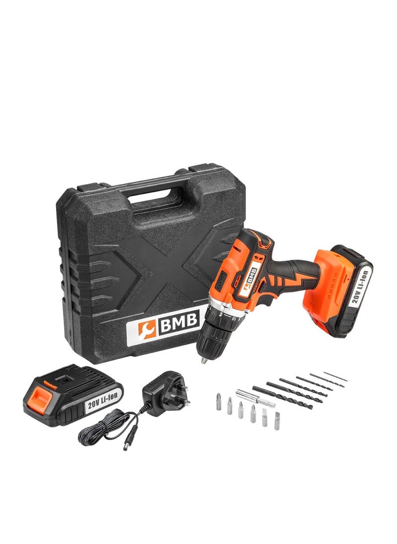 BMB tools Impact Cordless Drill 20V Set with 2 Lithium Ion Batteries 1300mAh |13 Piece Accessories & Kitbox | Electric drill | Rotary Hammer Drill | For Concrete | Metal & Wood Drilling  - Image 3