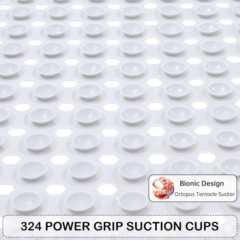 Linoows Non-Slip Bathtub and Shower Mats, Power Grip Bath Mat 35 x 16.3 Inch with Suction Cups and Drain Holes for Tub Bathroom Floor Safety, Machine Washable Soft Bathmat, White - Image 3