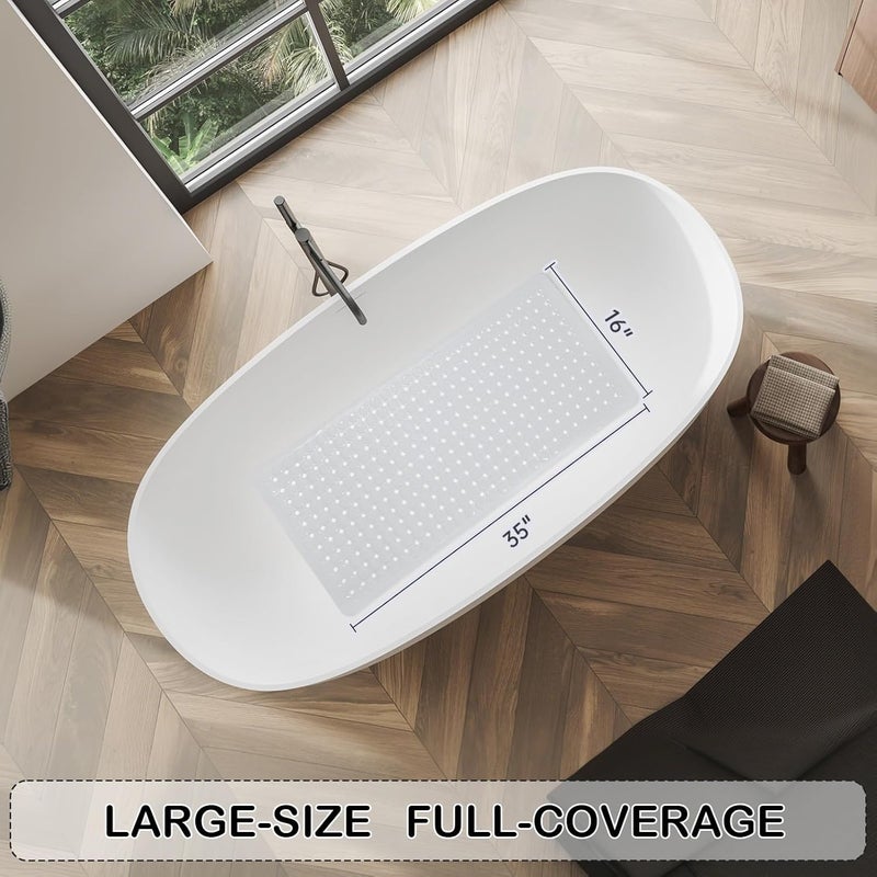 Linoows Non-Slip Bathtub and Shower Mats, Power Grip Bath Mat 35 x 16.3 Inch with Suction Cups and Drain Holes for Tub Bathroom Floor Safety, Machine Washable Soft Bathmat, White - Image 4