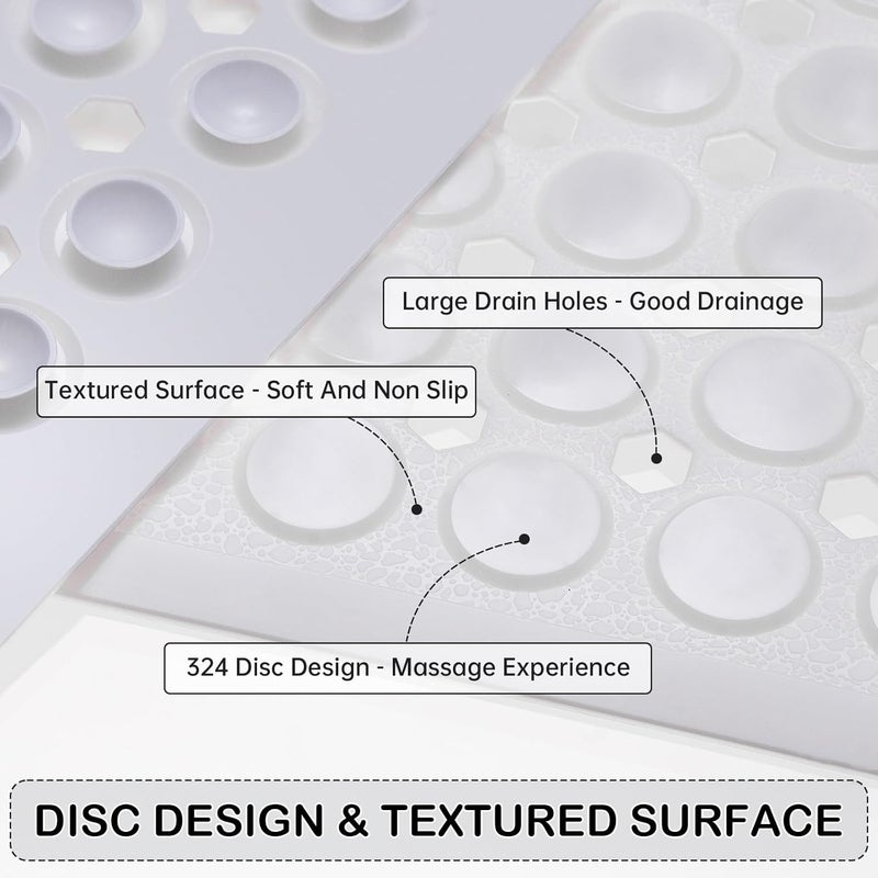 Linoows Non-Slip Bathtub and Shower Mats, Power Grip Bath Mat 35 x 16.3 Inch with Suction Cups and Drain Holes for Tub Bathroom Floor Safety, Machine Washable Soft Bathmat, White - Image 2