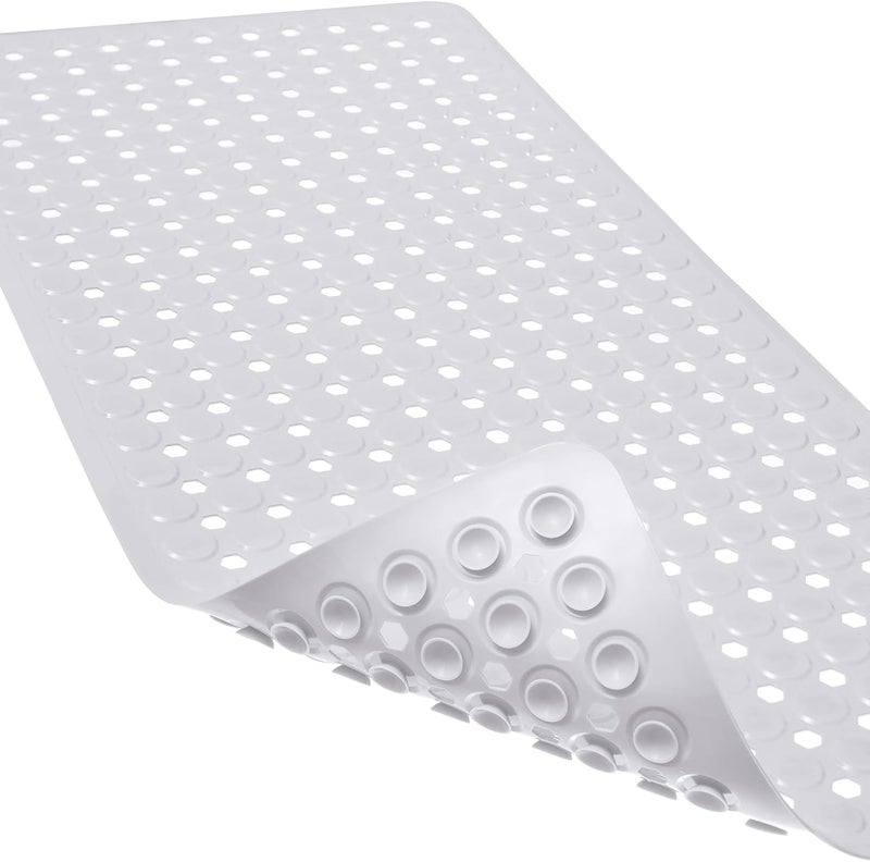 Linoows Non-Slip Bathtub and Shower Mats, Power Grip Bath Mat 35 x 16.3 Inch with Suction Cups and Drain Holes for Tub Bathroom Floor Safety, Machine Washable Soft Bathmat, White - Image 1