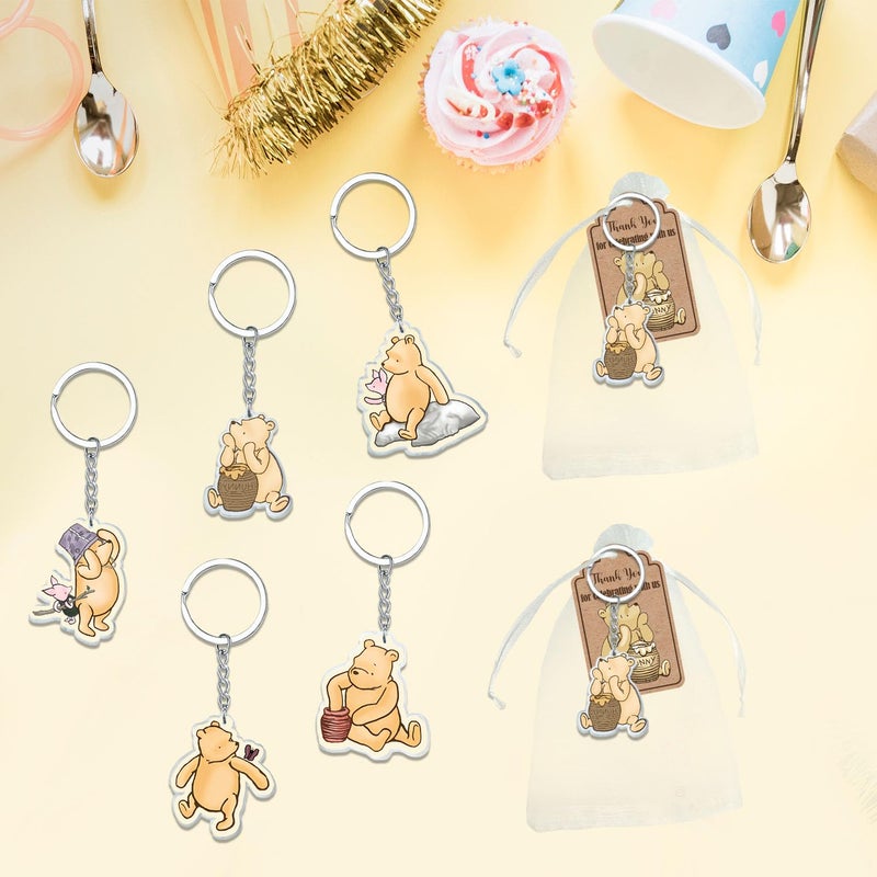 Ggjgrpx 30 Sets Winnie Baby Shower Favors, Gender Reveal Birthday Party Supplies for 30 Guests, Thank You Winnie Keychain for Party, Include 30 Keychain, 30 Organza Bags, Thank You Card Tags - Image 4