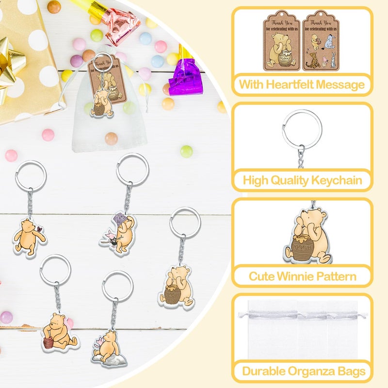 Ggjgrpx 30 Sets Winnie Baby Shower Favors, Gender Reveal Birthday Party Supplies for 30 Guests, Thank You Winnie Keychain for Party, Include 30 Keychain, 30 Organza Bags, Thank You Card Tags - Image 3