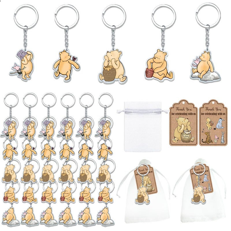 Ggjgrpx 30 Sets Winnie Baby Shower Favors, Gender Reveal Birthday Party Supplies for 30 Guests, Thank You Winnie Keychain for Party, Include 30 Keychain, 30 Organza Bags, Thank You Card Tags - Image 1
