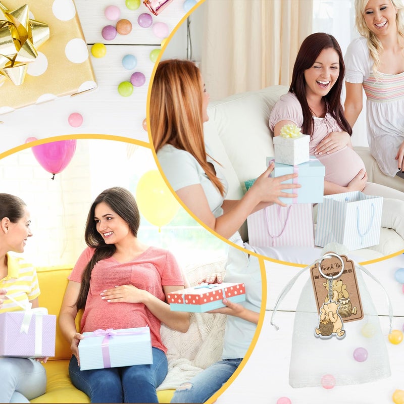 Ggjgrpx 30 Sets Winnie Baby Shower Favors, Gender Reveal Birthday Party Supplies for 30 Guests, Thank You Winnie Keychain for Party, Include 30 Keychain, 30 Organza Bags, Thank You Card Tags - Image 5