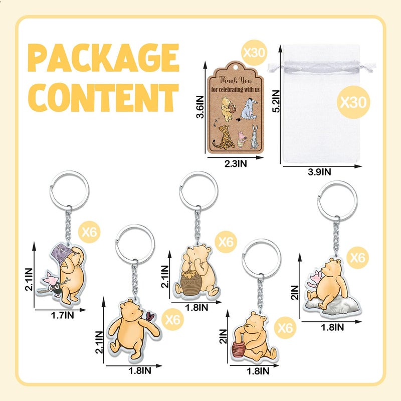 Ggjgrpx 30 Sets Winnie Baby Shower Favors, Gender Reveal Birthday Party Supplies for 30 Guests, Thank You Winnie Keychain for Party, Include 30 Keychain, 30 Organza Bags, Thank You Card Tags - Image 2