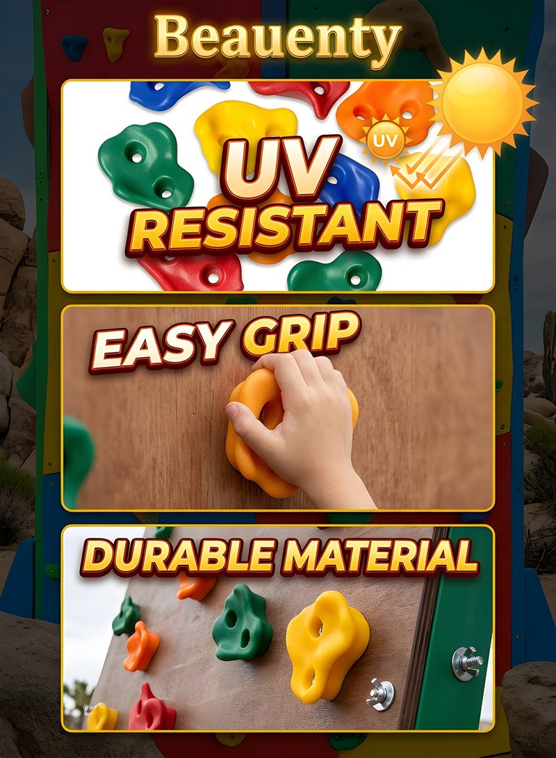 Beauenty 10 Pcs Rock Climbing Holds For Kids Set,Rock Climbing Holds,Climbing Wall,Climbing For Adult Indoor And Outdoor Play Accessories,With Mounting Hardware,Home Playground Climbing Wall Grip Kits - Image 2