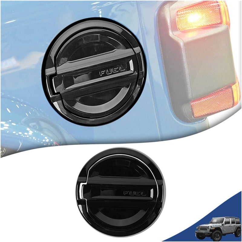 Car Tank Covers Compatible For Jeep Wrangler JL 4XE 2021 2022 2023 2024 2025 Gas Oil Fuel Door Tank Cap Decoration Exterior Accessories ABS(Black) - Image 2