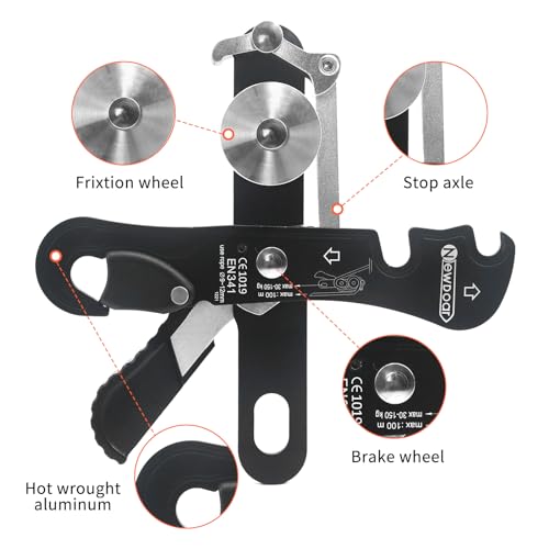 NewDoar Climbing Stop Descender Rappelling Belay for Ropes 10-12mm The Novices for Rescue & Arborist CE Certification(Black) - Image 3
