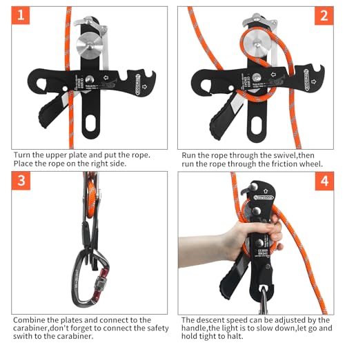 NewDoar Climbing Stop Descender Rappelling Belay for Ropes 10-12mm The Novices for Rescue & Arborist CE Certification(Black) - Image 5