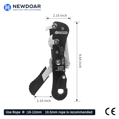 NewDoar Climbing Stop Descender Rappelling Belay for Ropes 10-12mm The Novices for Rescue & Arborist CE Certification(Black) - Image 2