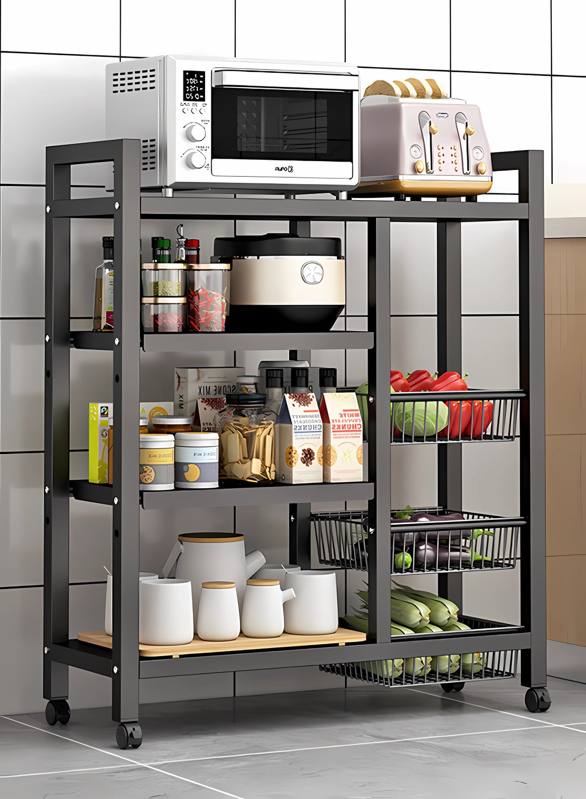 Large Storage And Rack WAMIT 4-Tier Storage Rack with Sunken Mesh Basket, Large Capacity ...