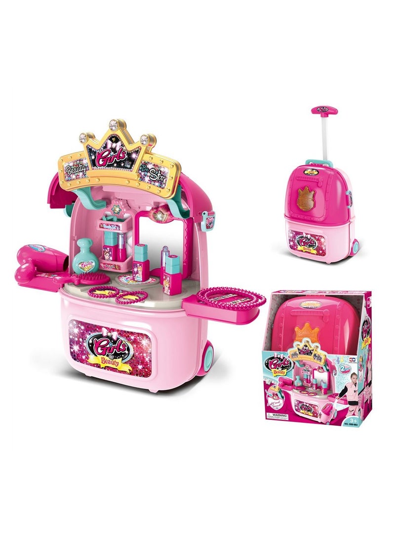 2 in 1 Makeup Toy Set  for Girls with Jewellery  for kids Girl Make Up Table and Suitcase Toy - Image 1